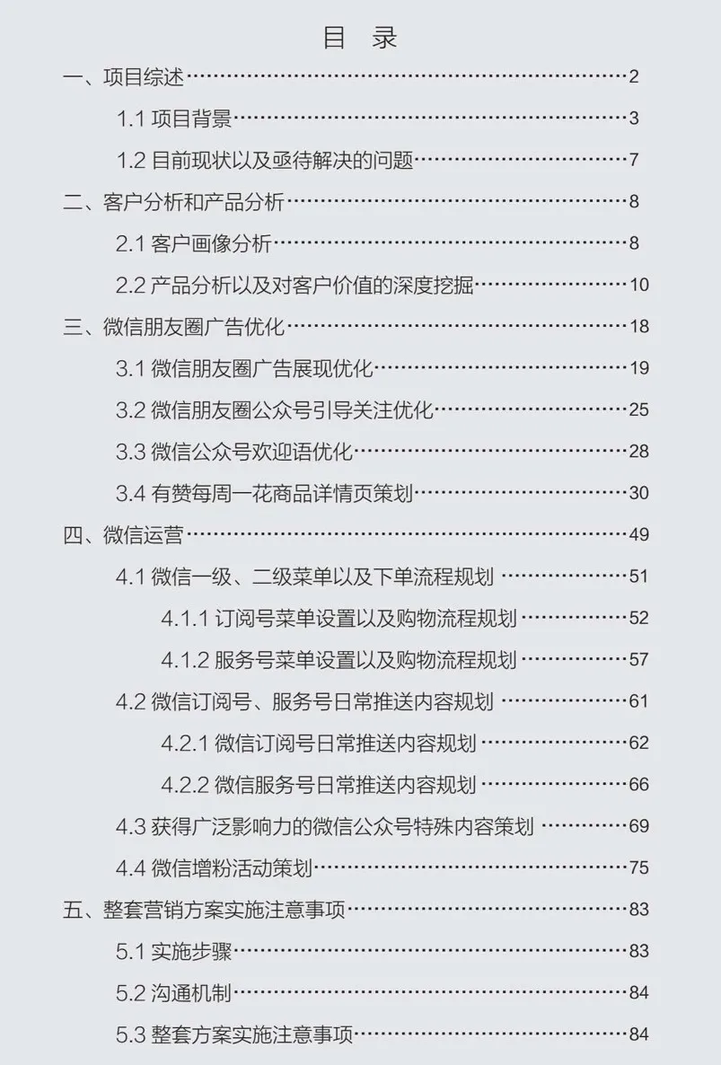 图1-18 笔者给花点时间撰写的第一期营销方案目录