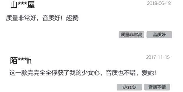 图3-9 猫王收音机奥黛丽粉天猫旗舰店产品页客户评价板块